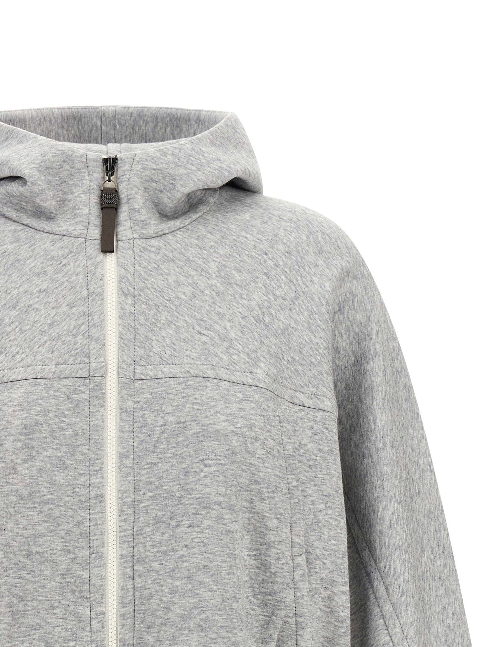 Brunello Cucinelli Shiny Zipper Pull Cropped Hoodie