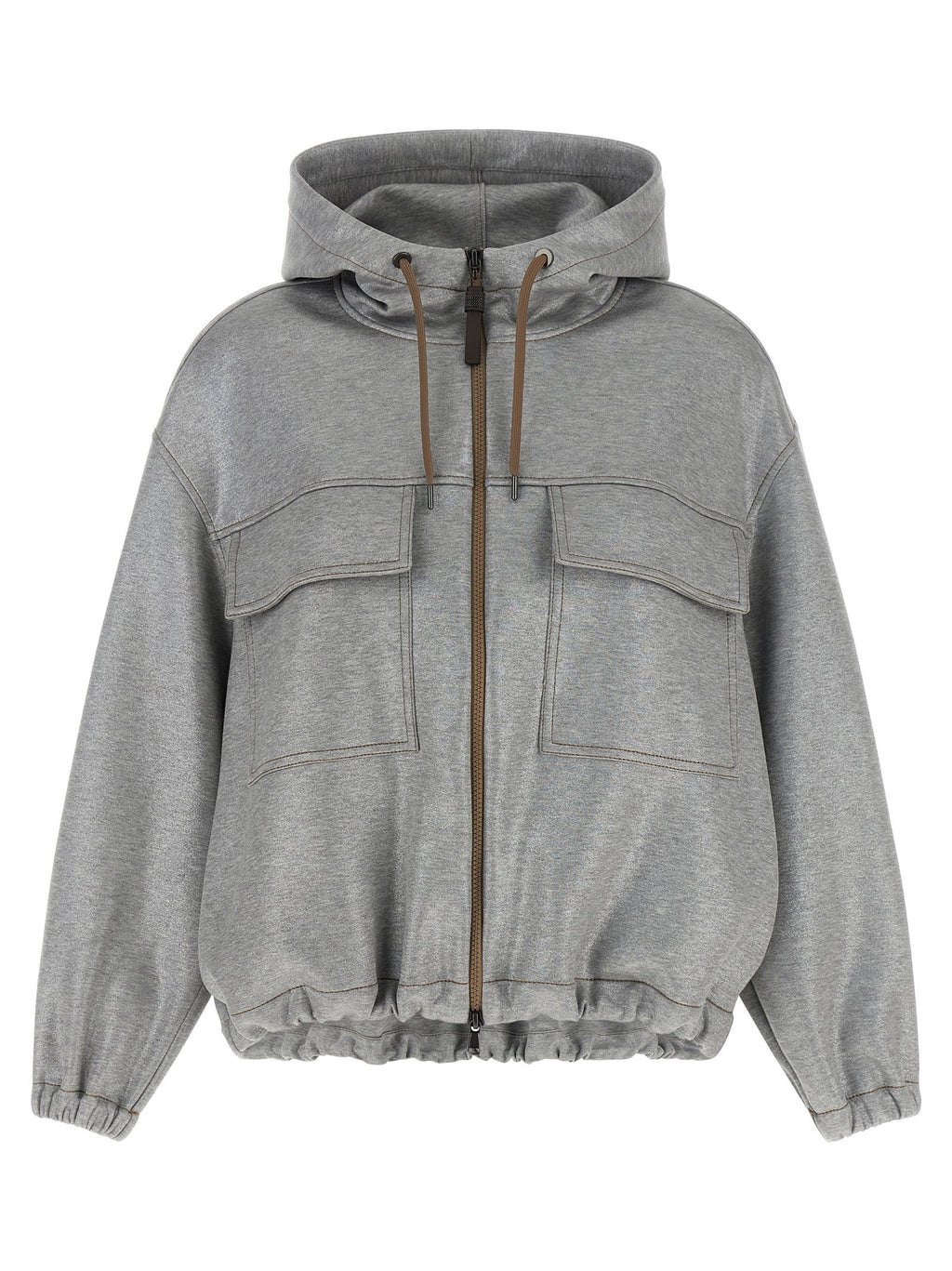 Brunello Cucinelli Shiny Zipper Pull Bomber Jacket