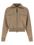 Brunello Cucinelli Shiny Zipper Pull Wool Cardigan
