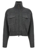 Brunello Cucinelli Shiny Zipper Pull Wool Cardigan