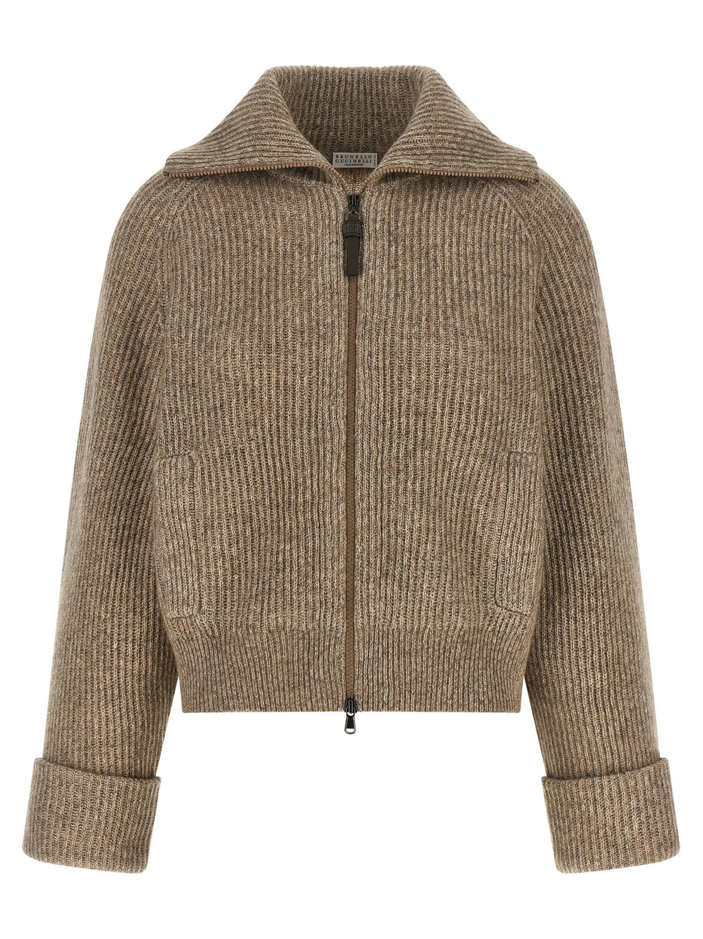 Brunello Cucinelli Shiny Zipper Pull Cardigan