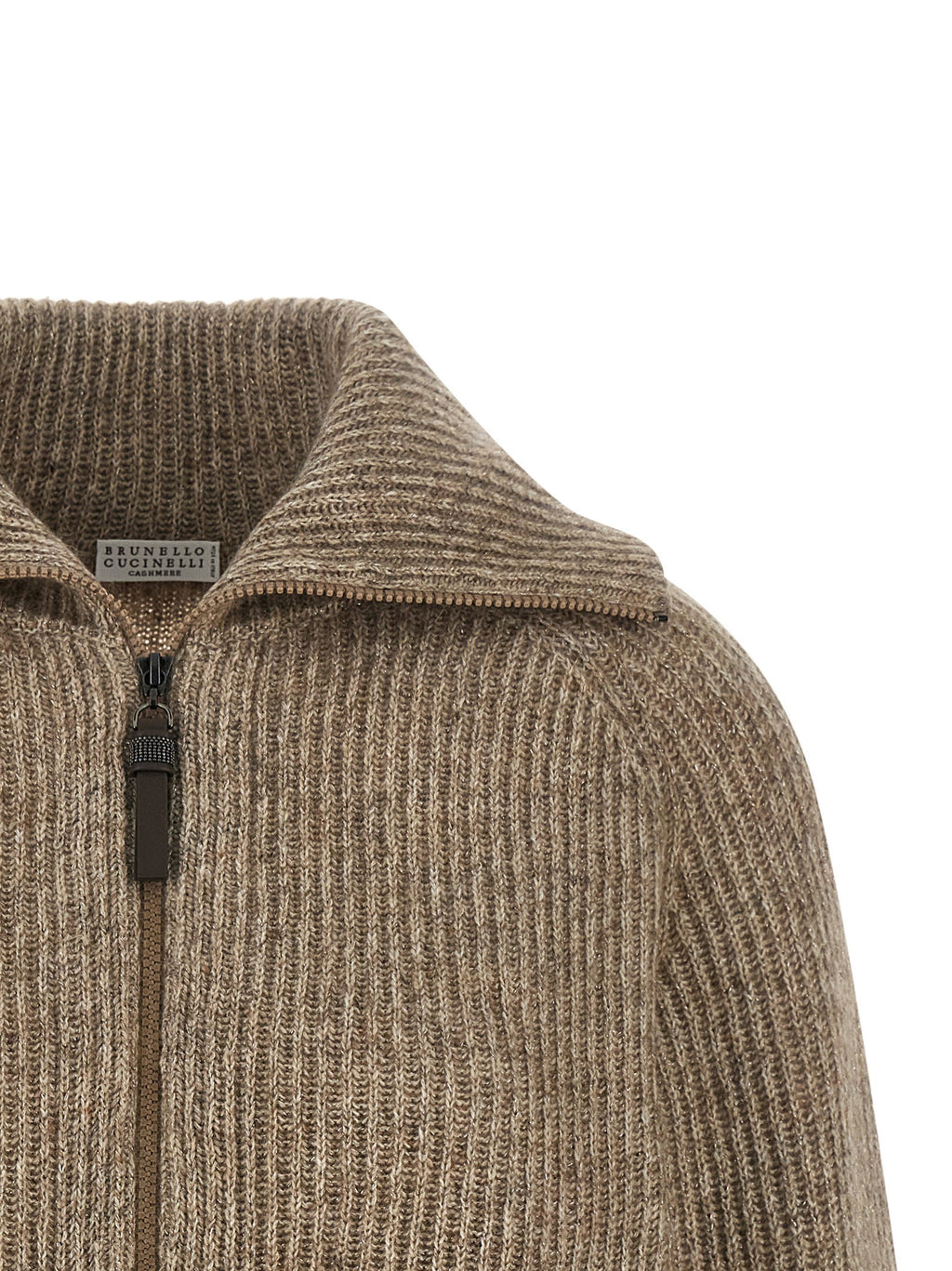 Brunello Cucinelli Shiny Zipper Pull Cardigan