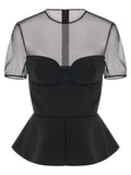 Nensi Dojaka Tailored Bustier With Sheer Neckline Top