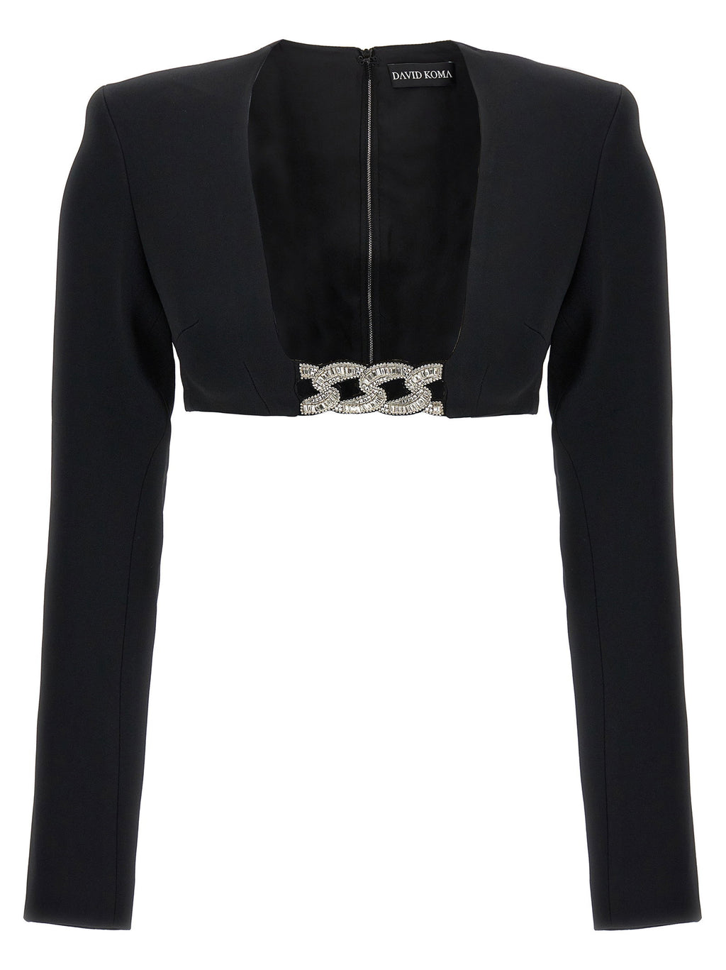 David Koma Top 3d Crystsal Chain And Square Neck