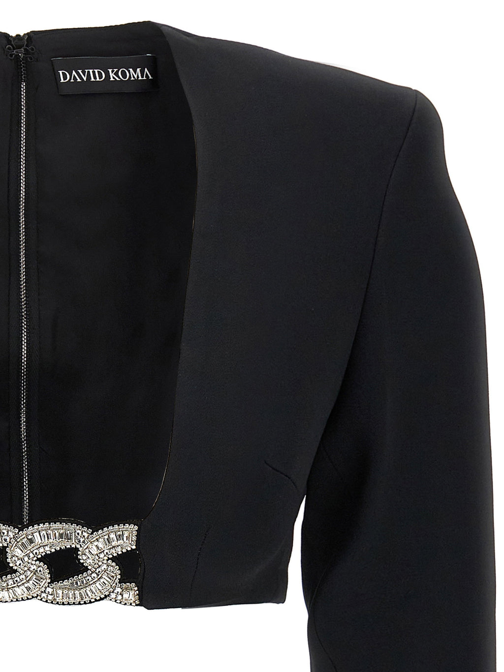 David Koma Top 3d Crystsal Chain And Square Neck