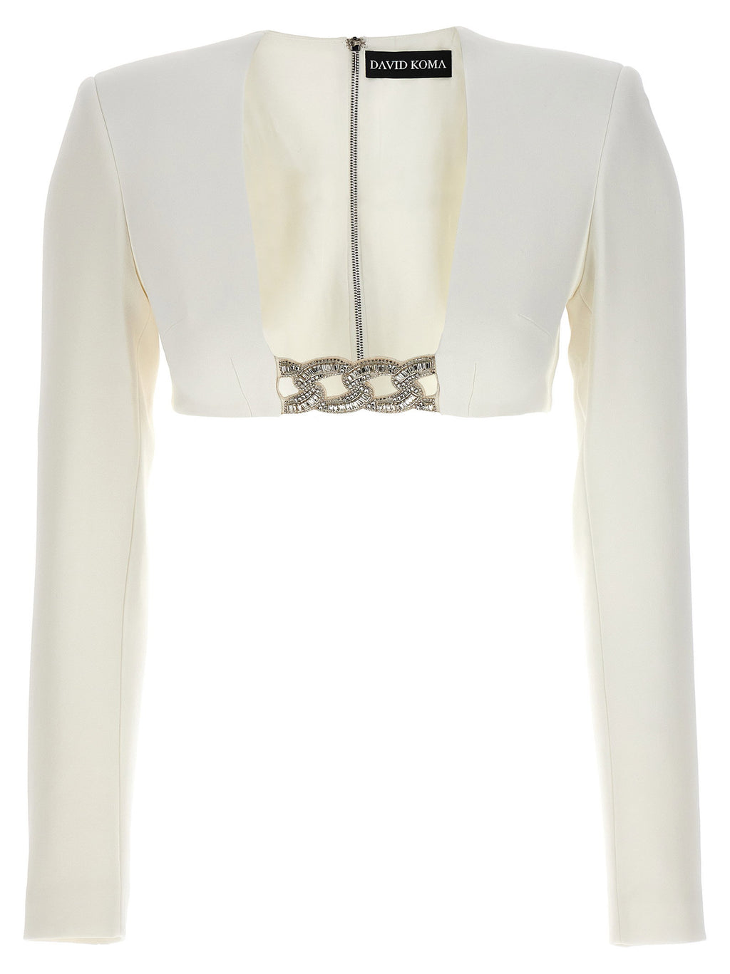 David Koma Top 3d Crystsal Chain And Square Neck