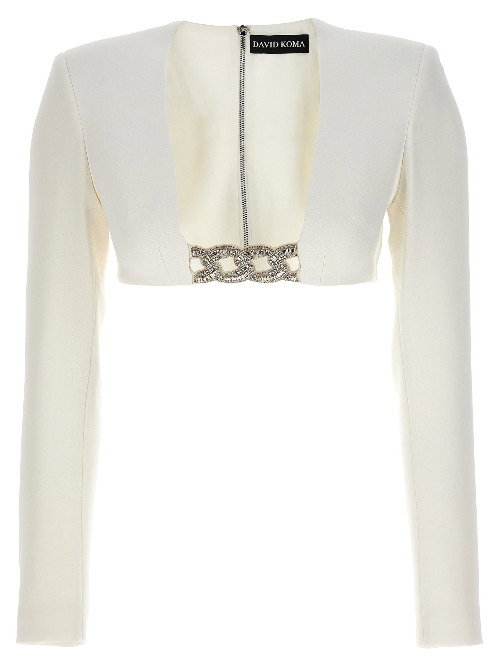 David Koma Top 3d Crystsal Chain And Square Neck