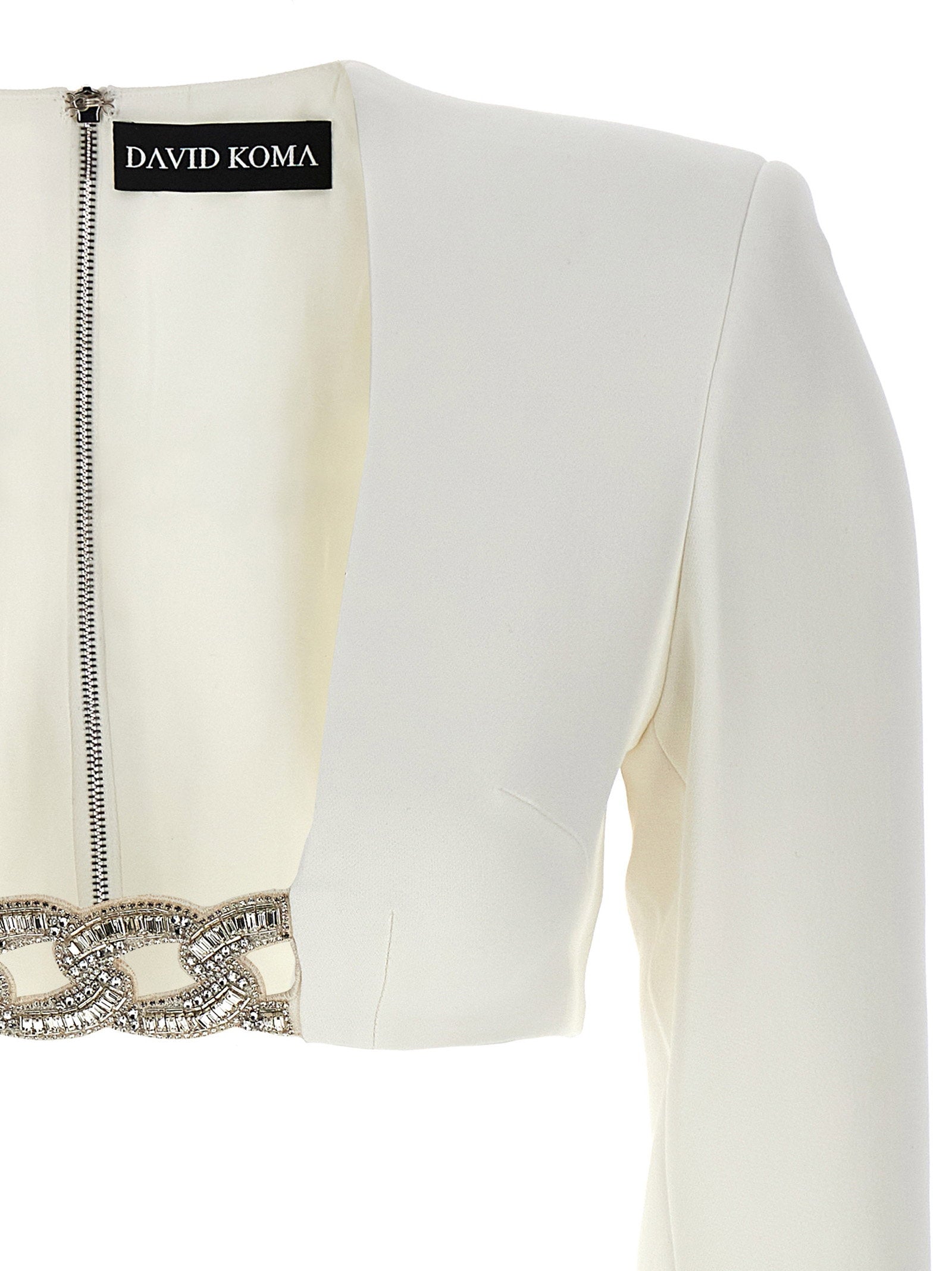 David Koma Top 3d Crystsal Chain And Square Neck
