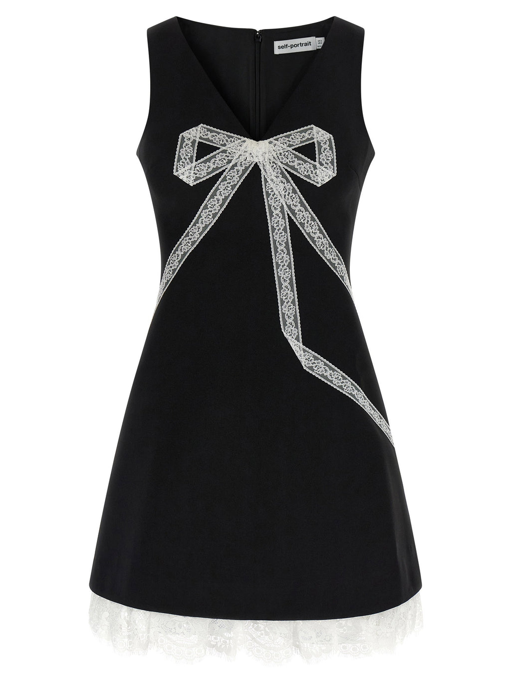 Self-Portrait Black Crêpe Bow Lace Mini Dress