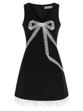 Self-Portrait Black Crêpe Bow Lace Mini Dress