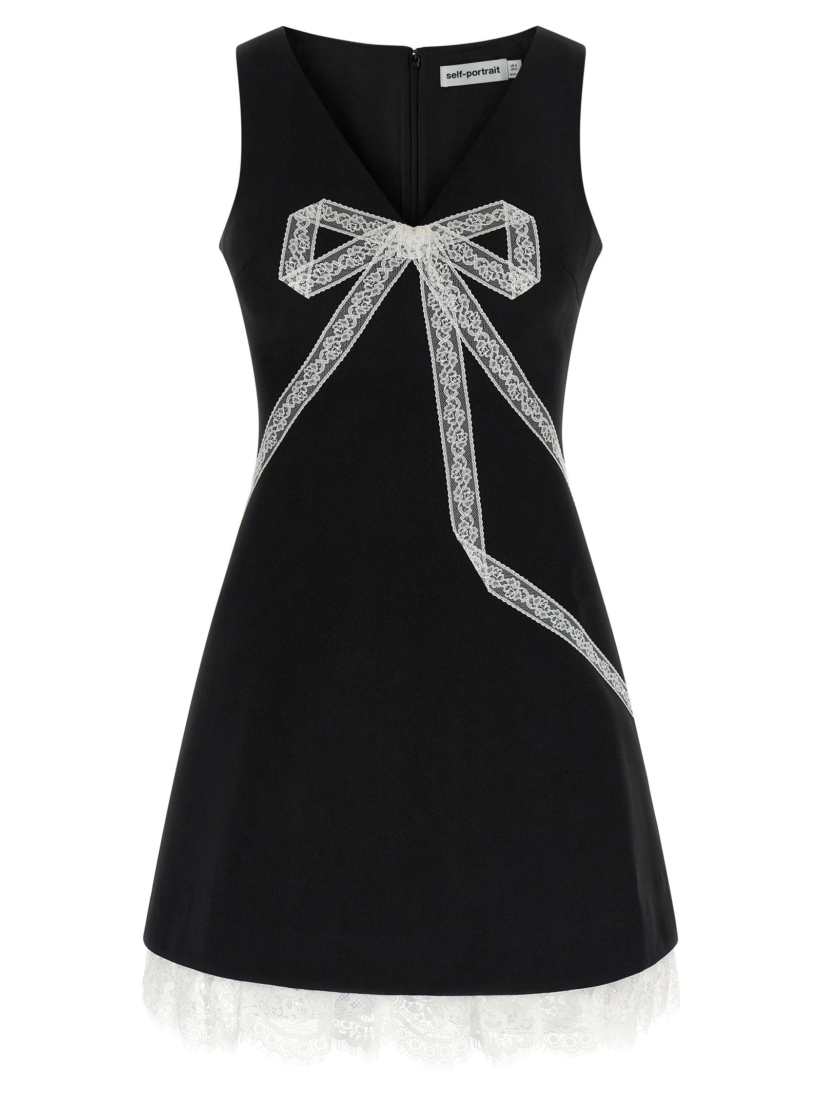 Self-Portrait Black Crêpe Bow Lace Mini Dress
