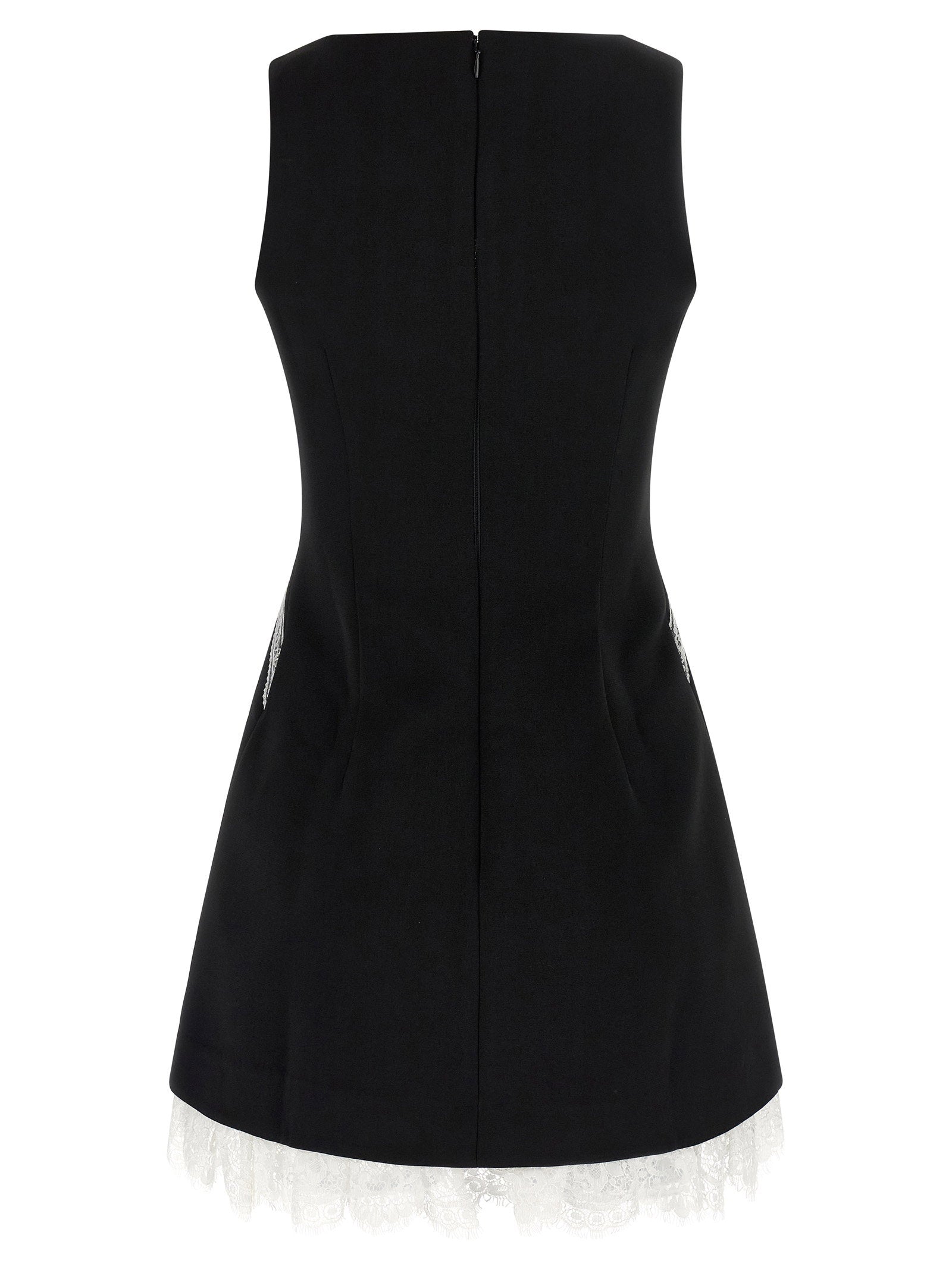 Self-Portrait Black Crêpe Bow Lace Mini Dress
