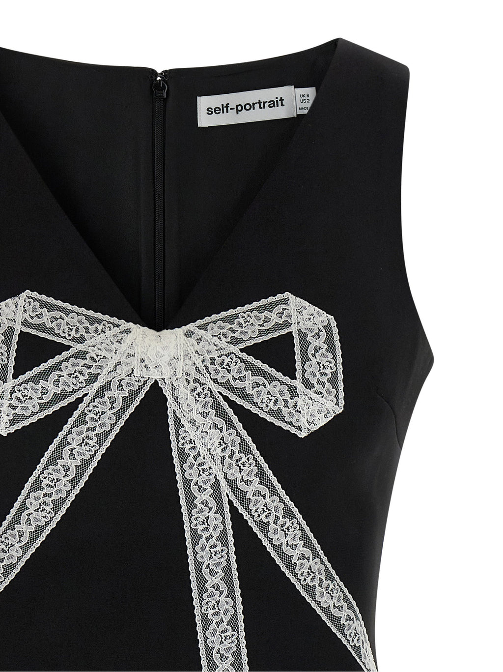 Self-Portrait Black Crêpe Bow Lace Mini Dress