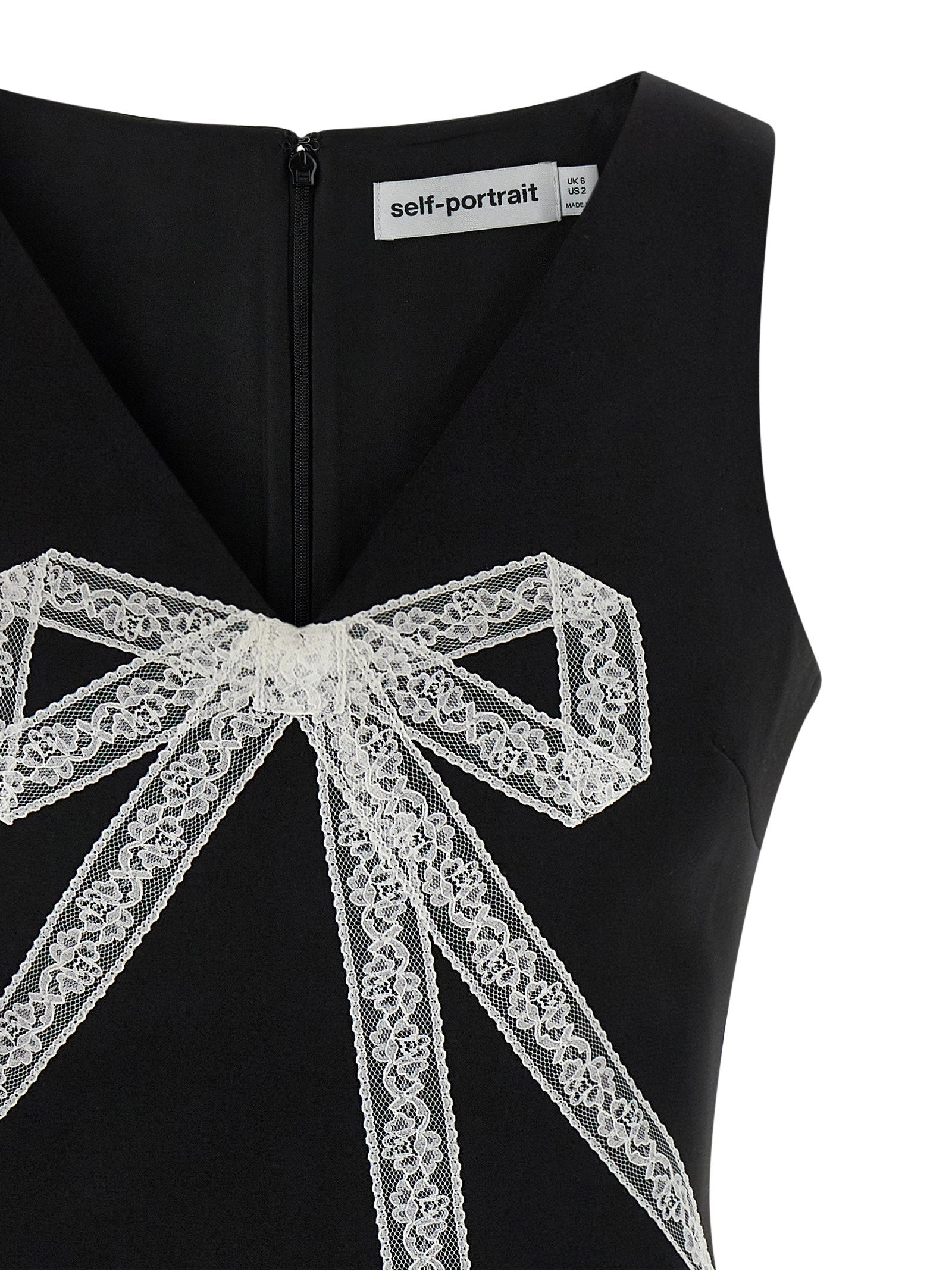 Self-Portrait Black Crêpe Bow Lace Mini Dress