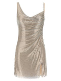 Self-Portrait Champagne Rhinestone Draped Mini Dress