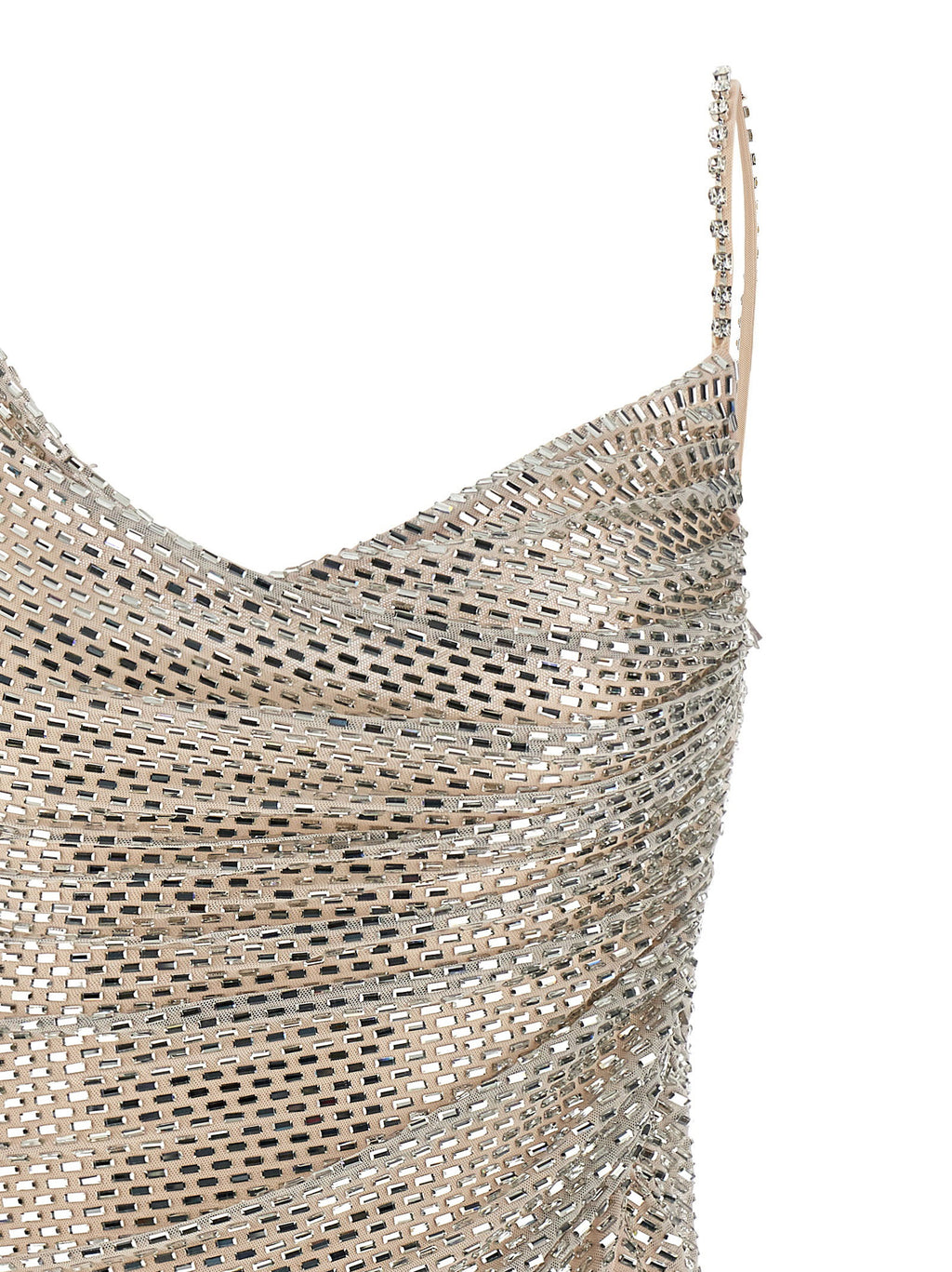 Self-Portrait Champagne Rhinestone Draped Mini Dress
