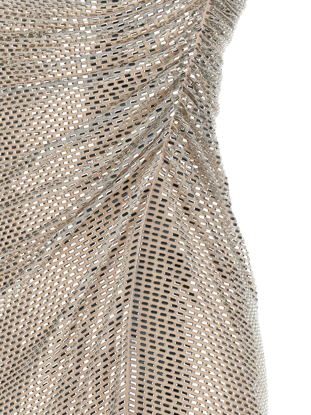 Self-Portrait Champagne Rhinestone Draped Mini Dress