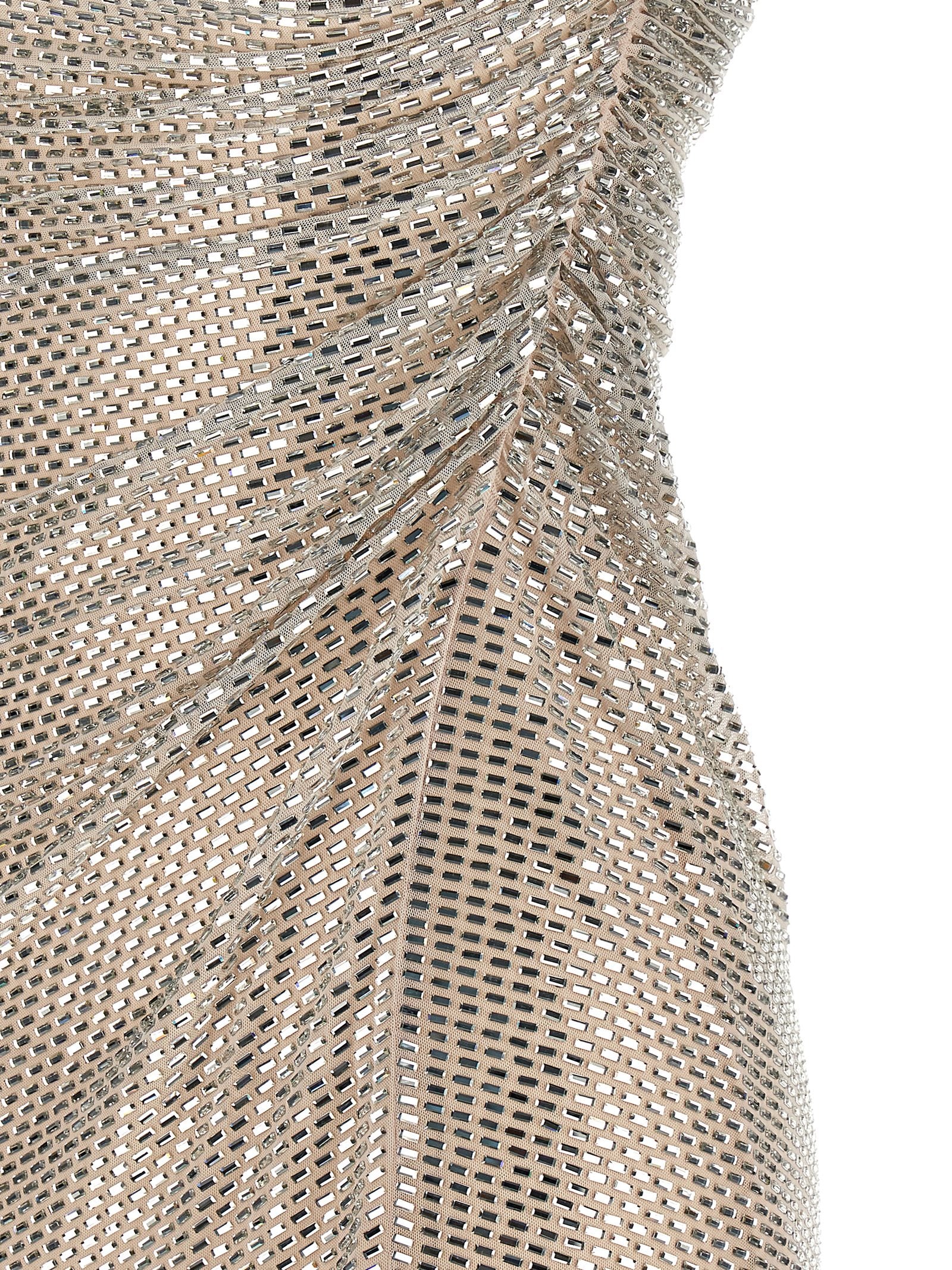 Self-Portrait Champagne Rhinestone Draped Mini Dress