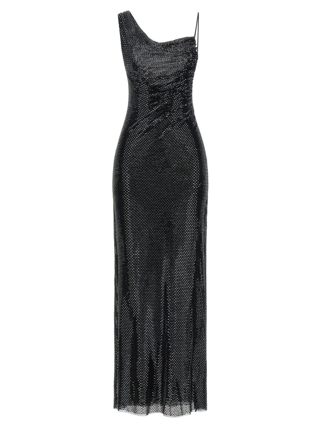 Self-Portrait Black Rhinestone Draped Maxi Dress