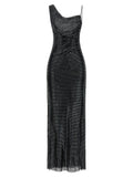 Self-Portrait Black Rhinestone Draped Maxi Dress