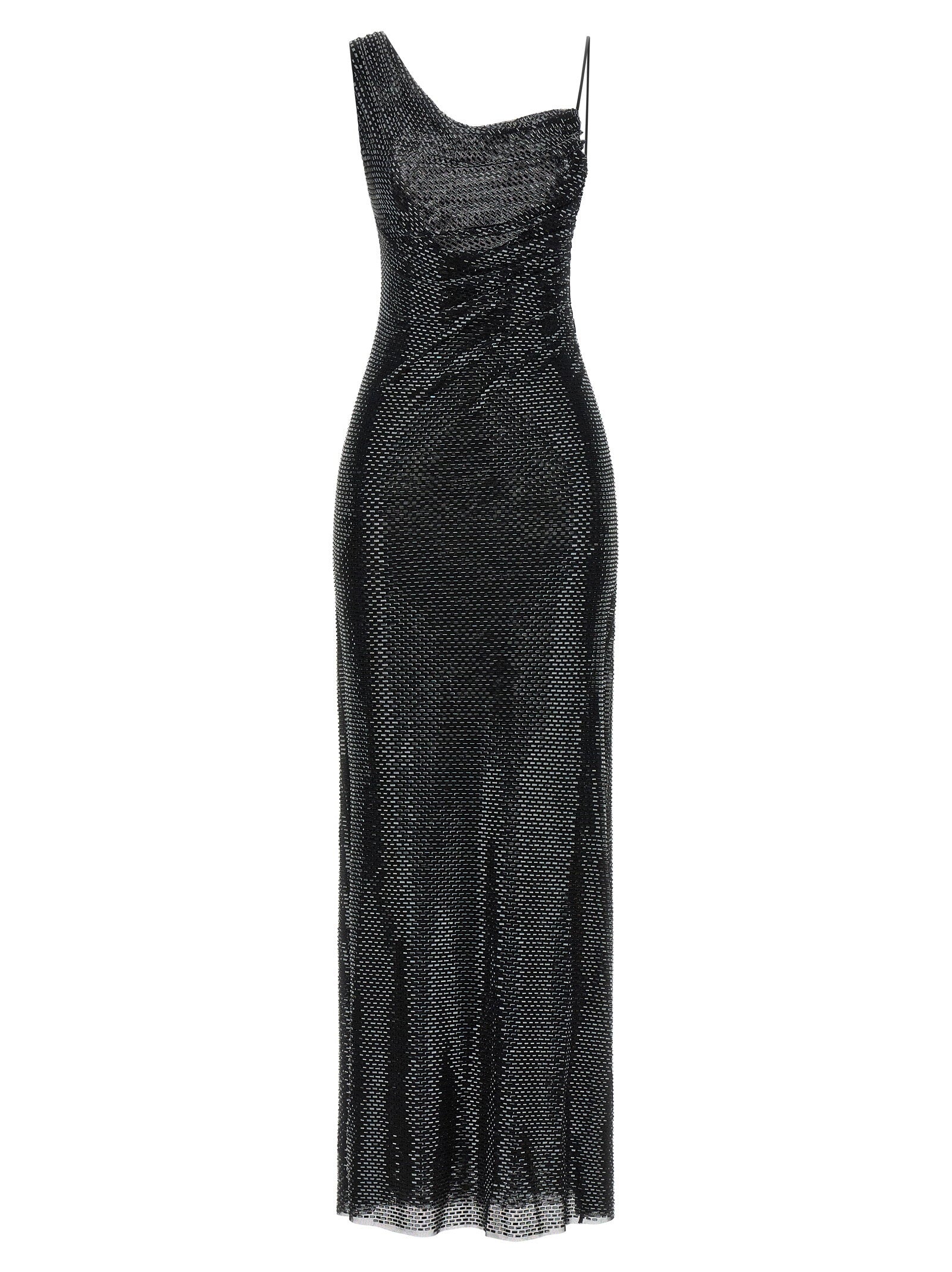 Self-Portrait Black Rhinestone Draped Maxi Dress