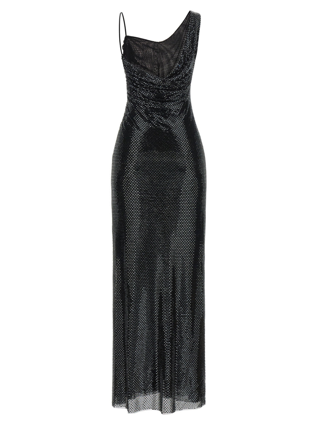 Self-Portrait Black Rhinestone Draped Maxi Dress