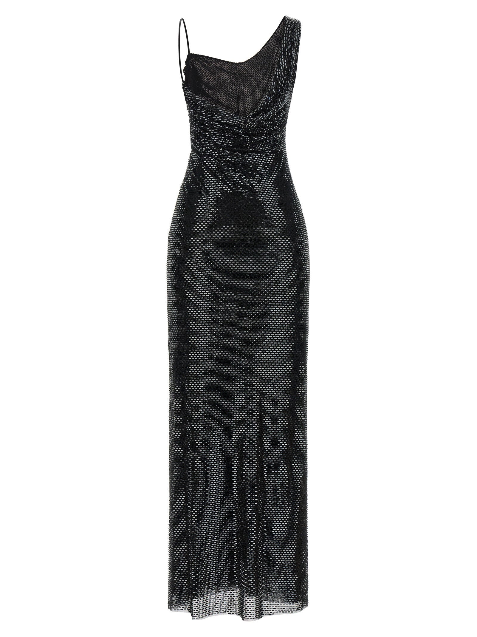 Self-Portrait Black Rhinestone Draped Maxi Dress