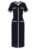 Self-Portrait Navy Pointelle Knit Midi Dress