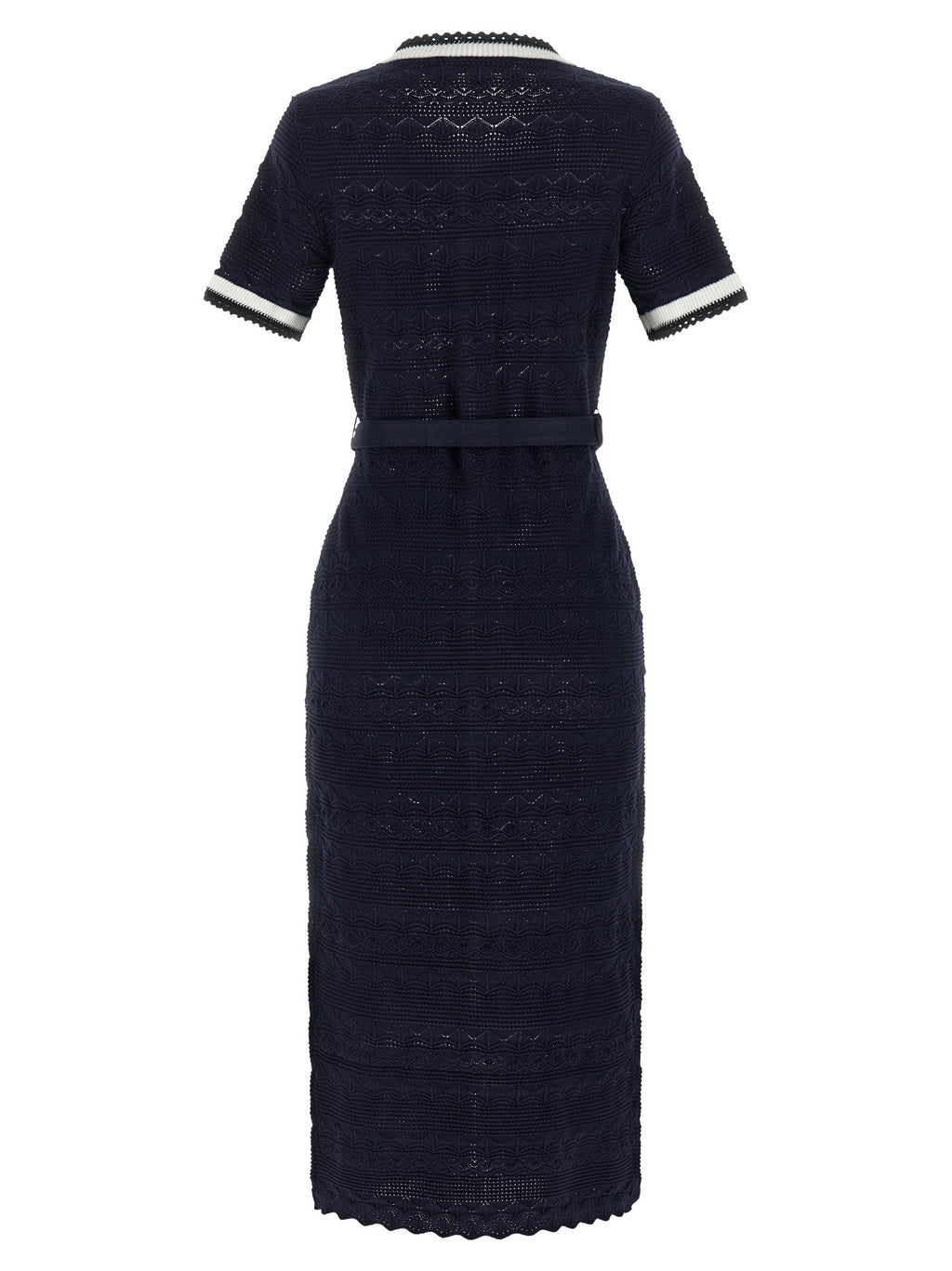 Self-Portrait Navy Pointelle Knit Midi Dress