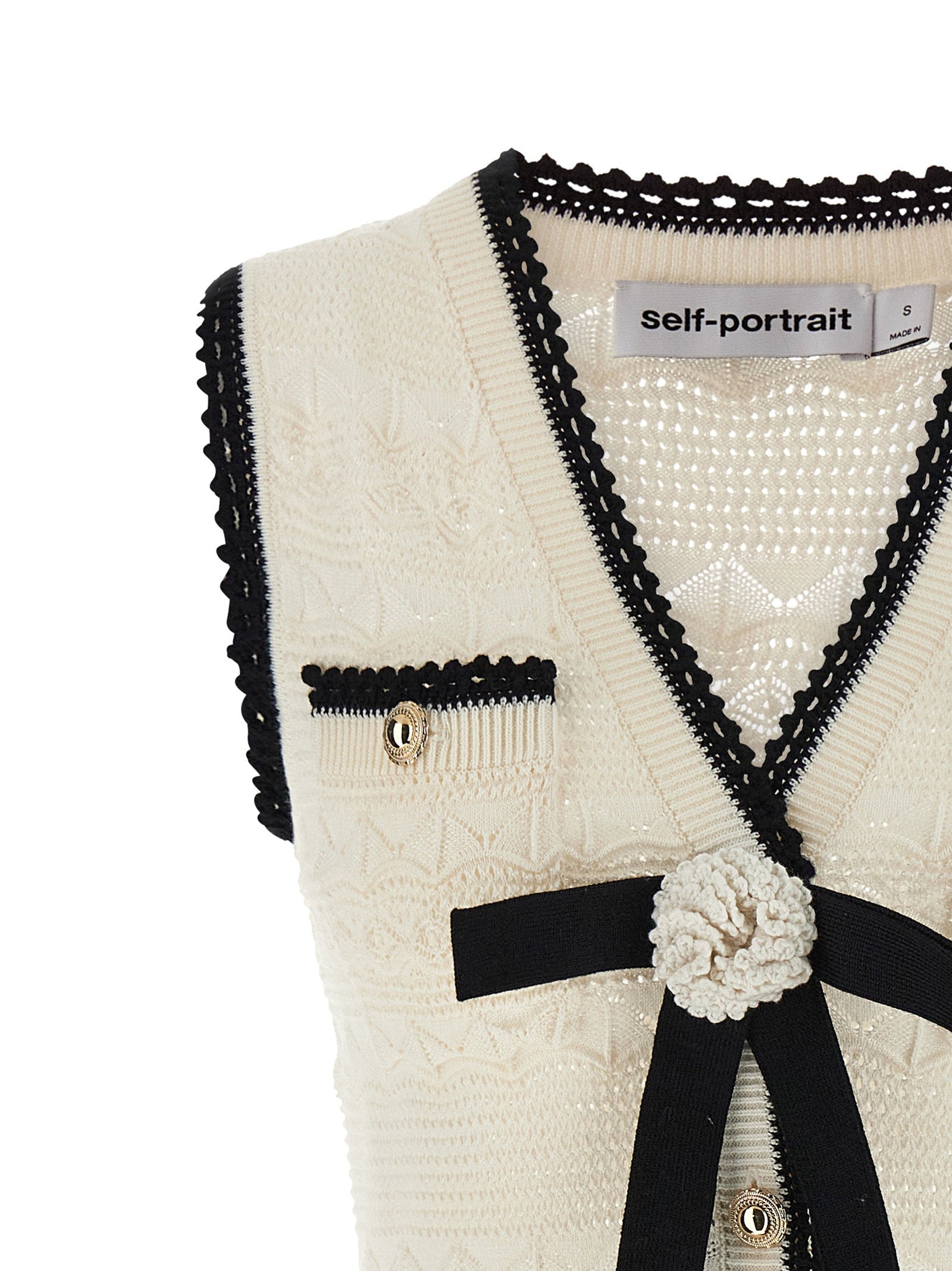 Self-Portrait White Pointelle Knit Mini Dress
