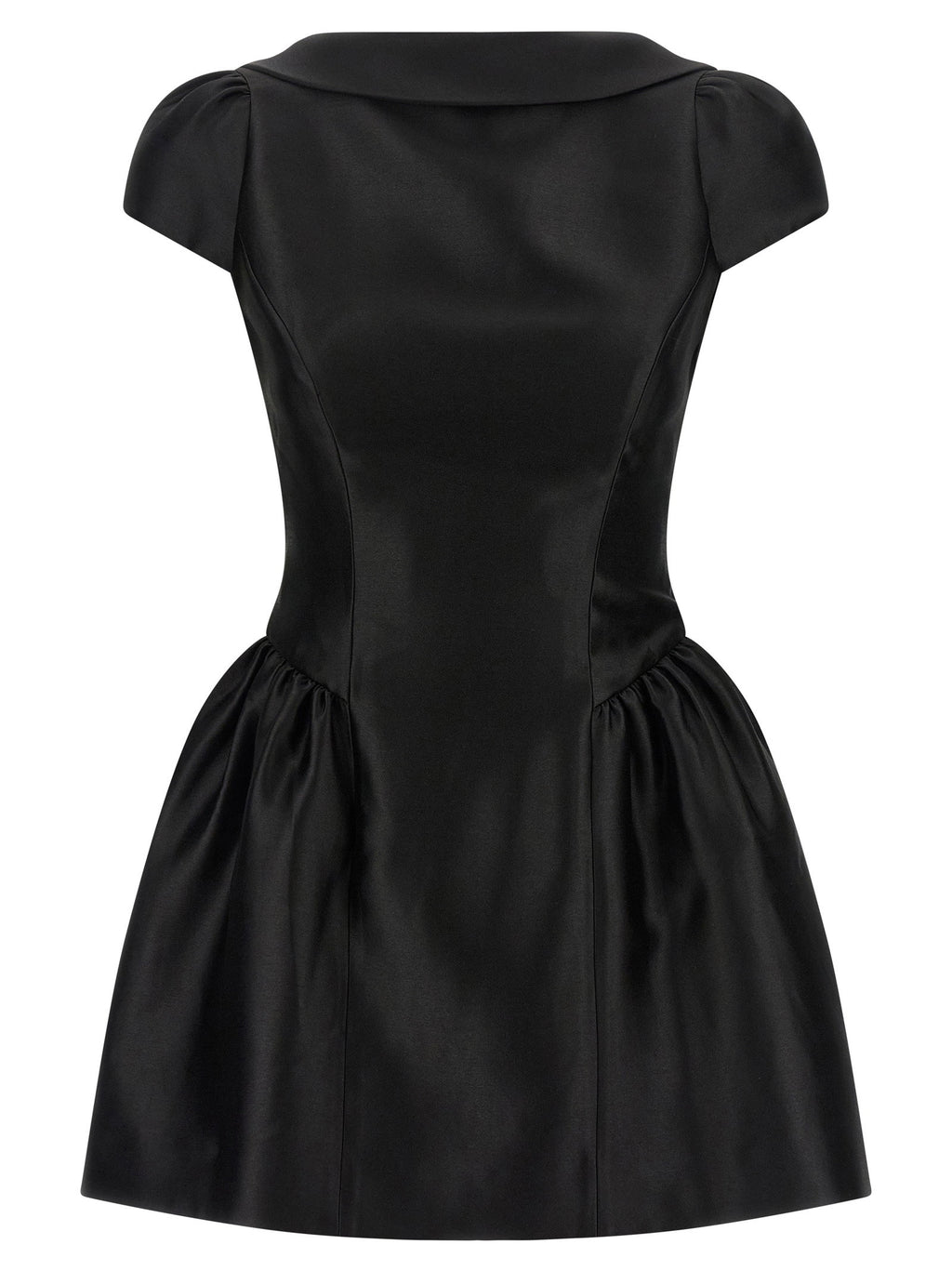 Self-Portrait Black Taffetà Collared Mini Dress