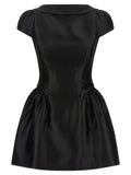 Self-Portrait Black Taffetà Collared Mini Dress
