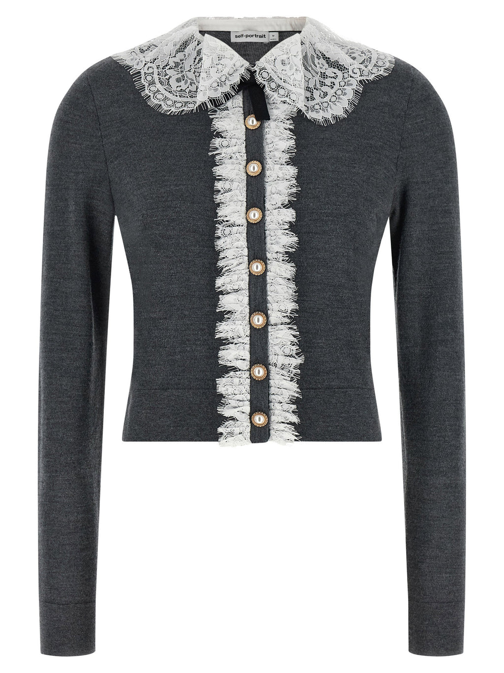 Self-Portrait Grey Lace Collar Knit Cardigan