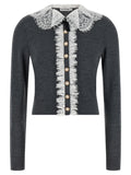 Self-Portrait Grey Lace Collar Knit Cardigan