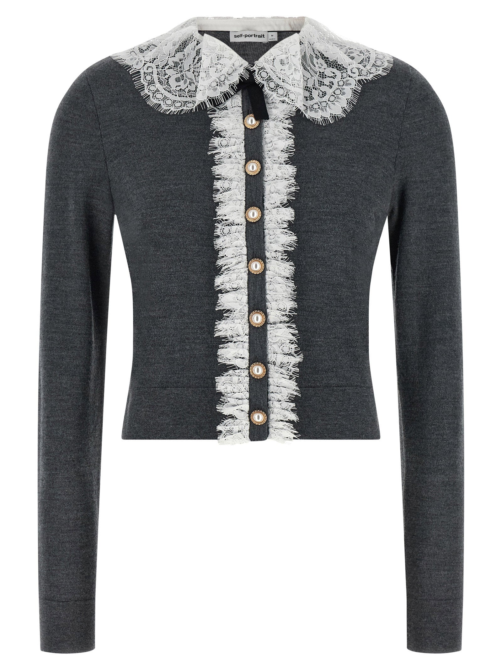 Self-Portrait Grey Lace Collar Knit Cardigan