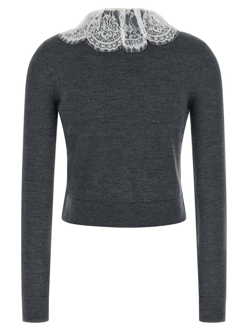 Self-Portrait Grey Lace Collar Knit Cardigan