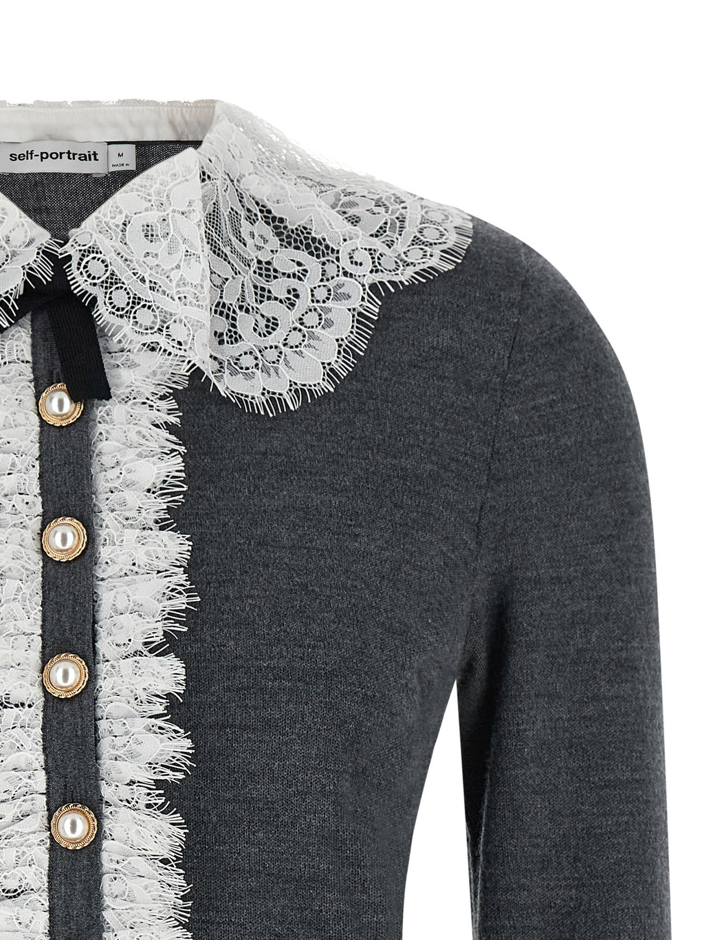 Self-Portrait Grey Lace Collar Knit Cardigan