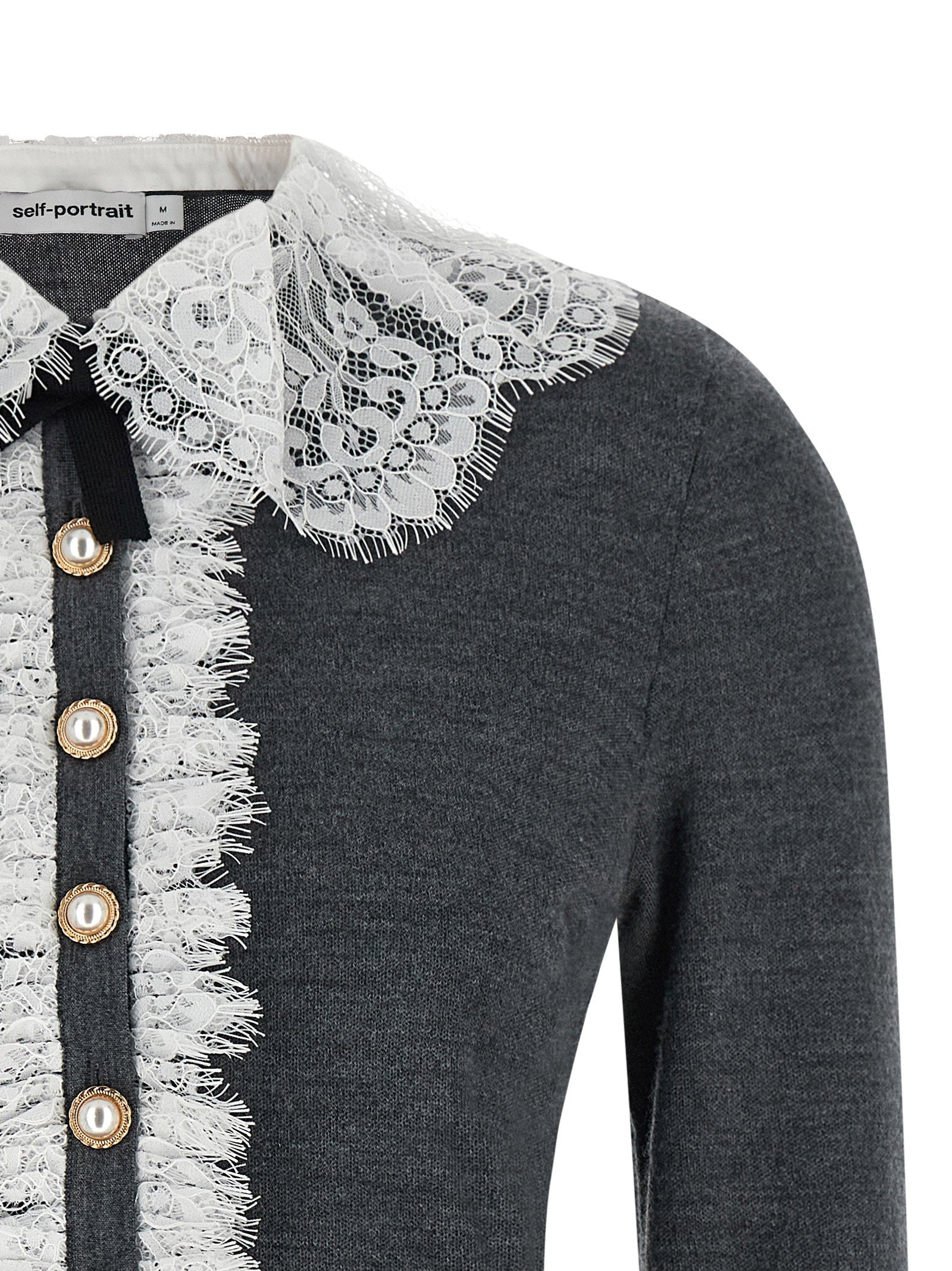 Self-Portrait Grey Lace Collar Knit Cardigan