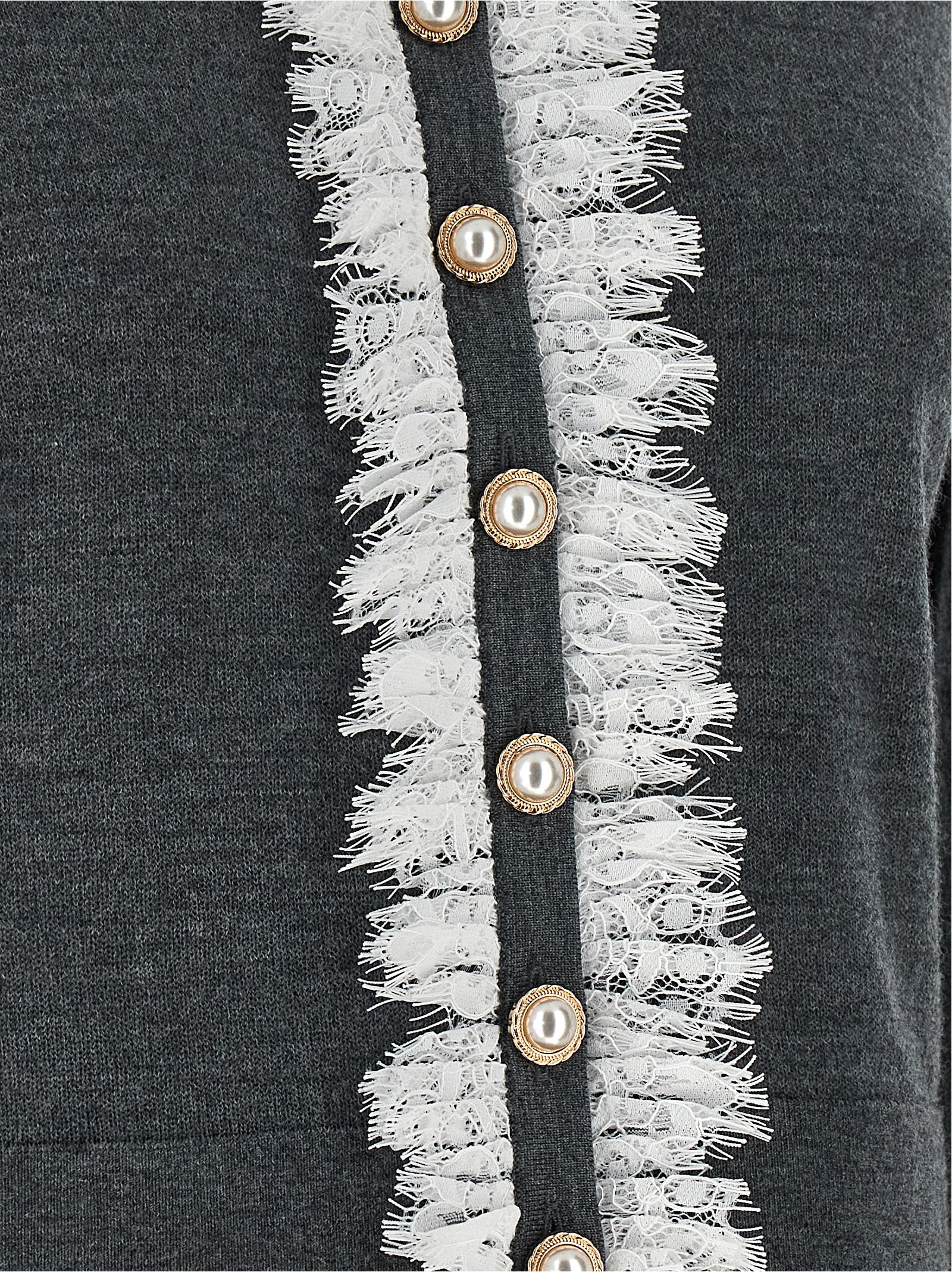Self-Portrait Grey Lace Collar Knit Cardigan