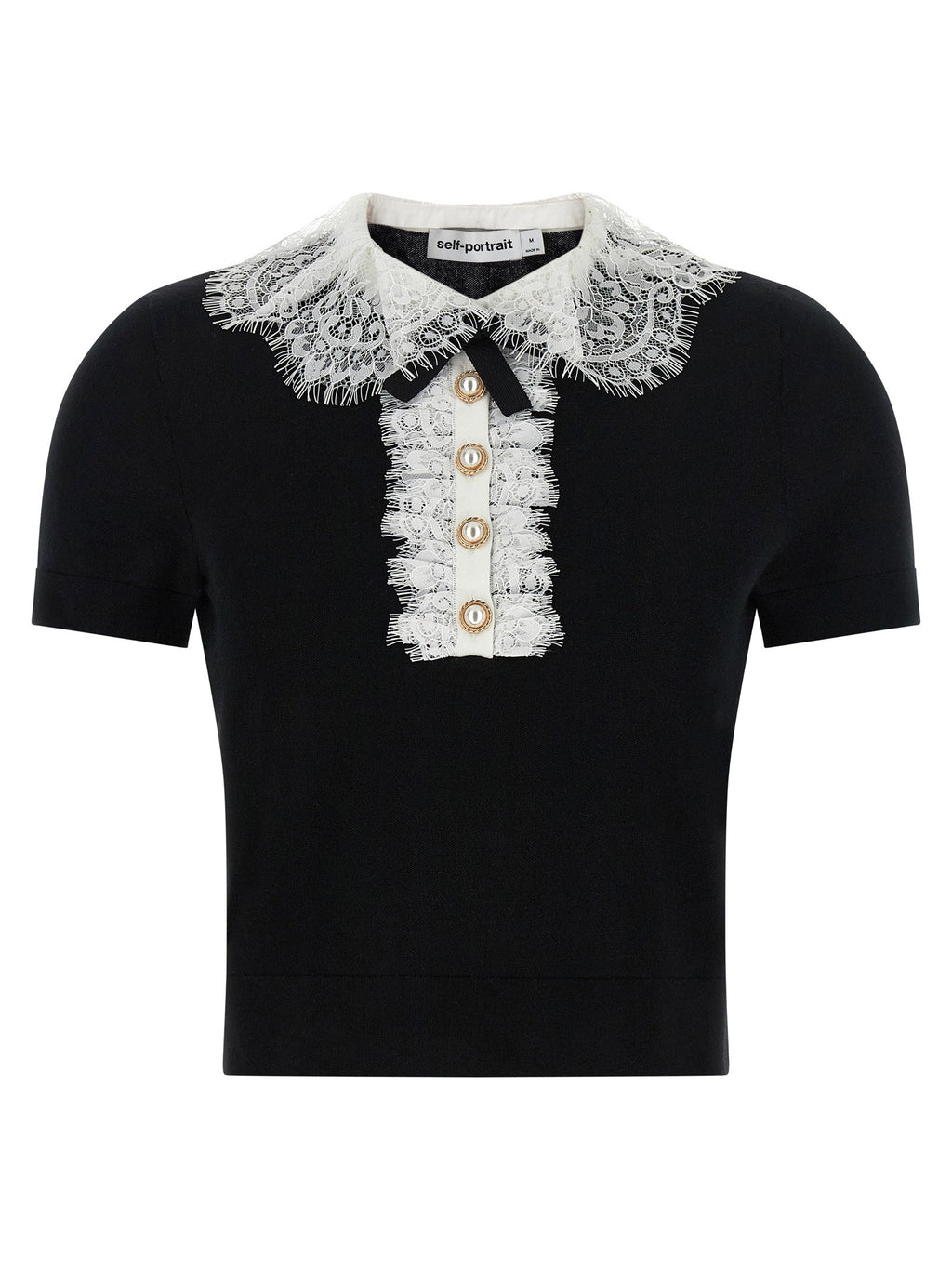 Self-Portrait Black Knit Lace Collar Top