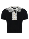 Self-Portrait Black Knit Lace Collar Top