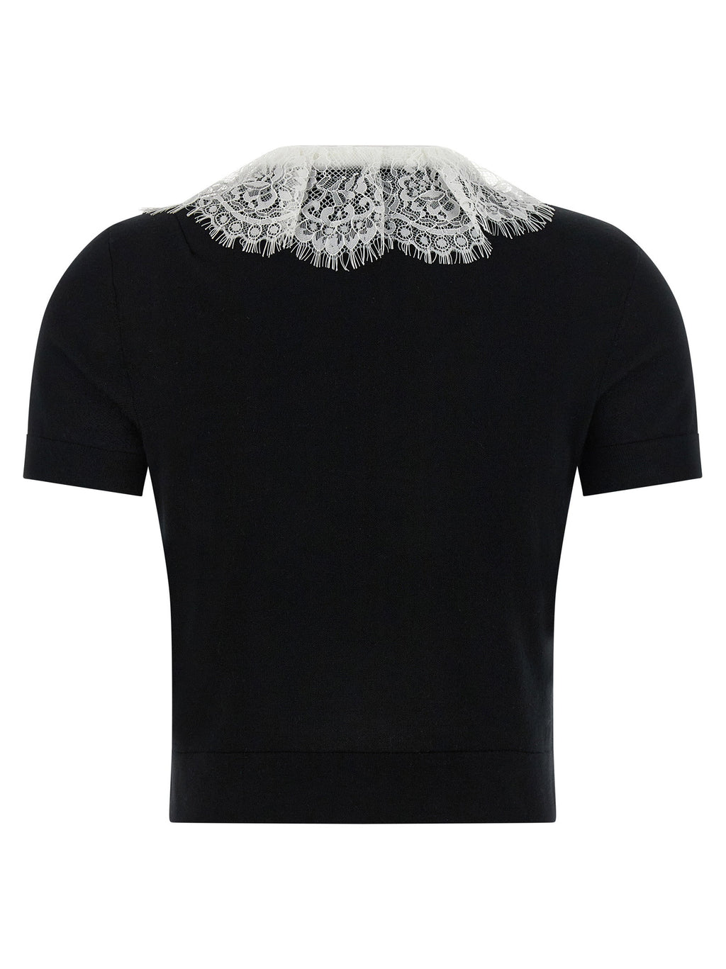 Self-Portrait Black Knit Lace Collar Top