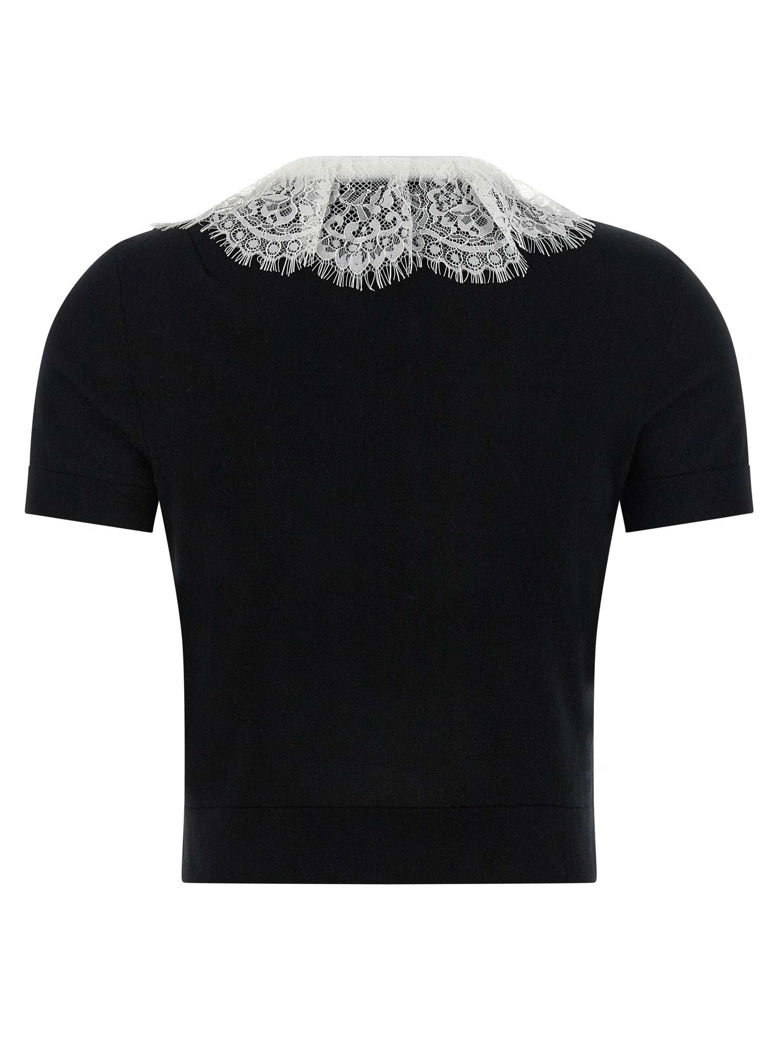Self-Portrait Black Knit Lace Collar Top