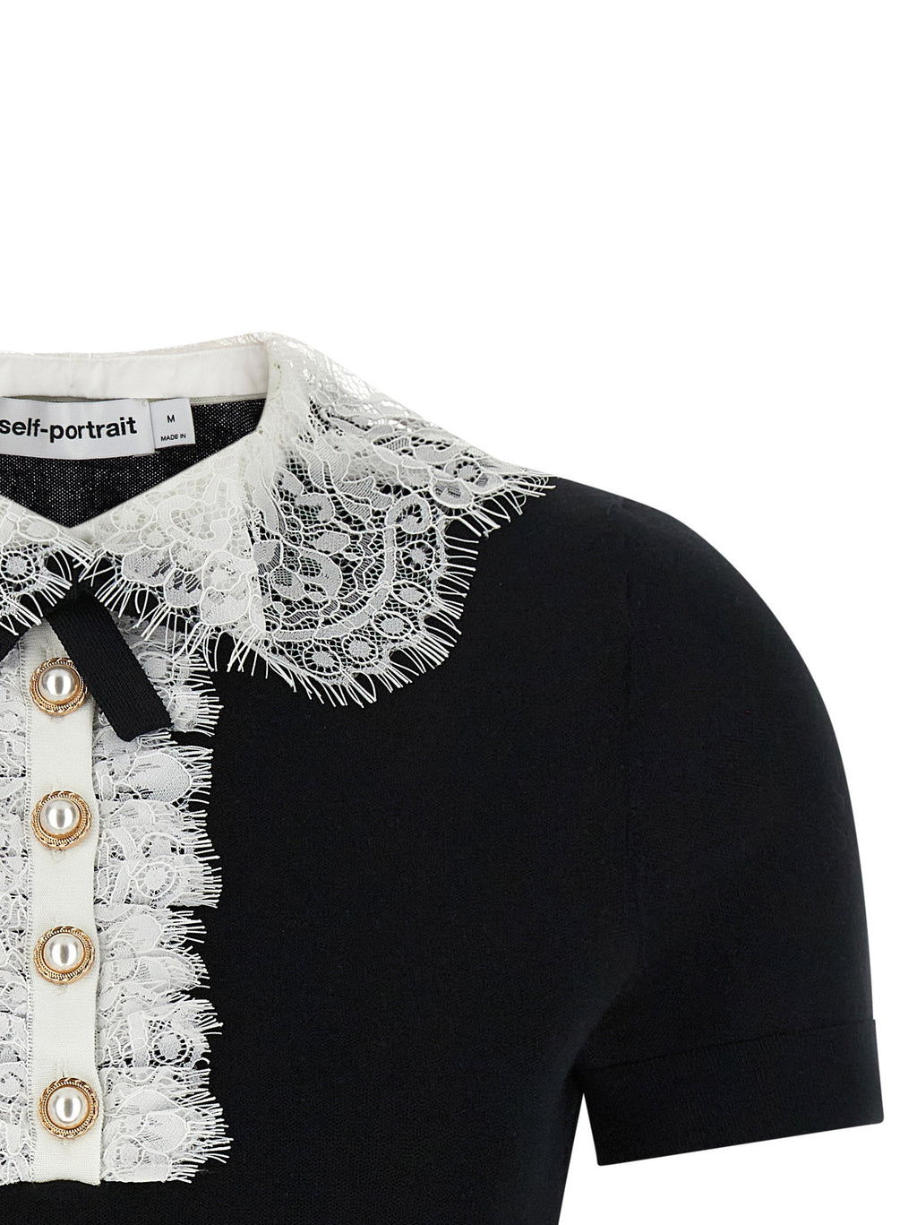 Self-Portrait Black Knit Lace Collar Top