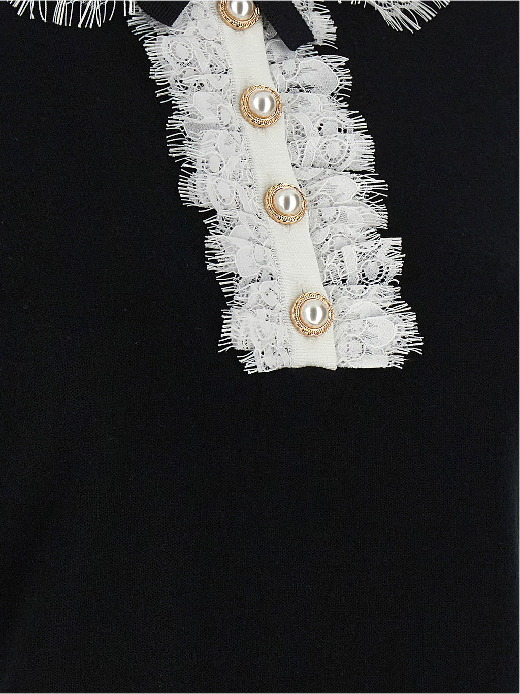 Self-Portrait Black Knit Lace Collar Top
