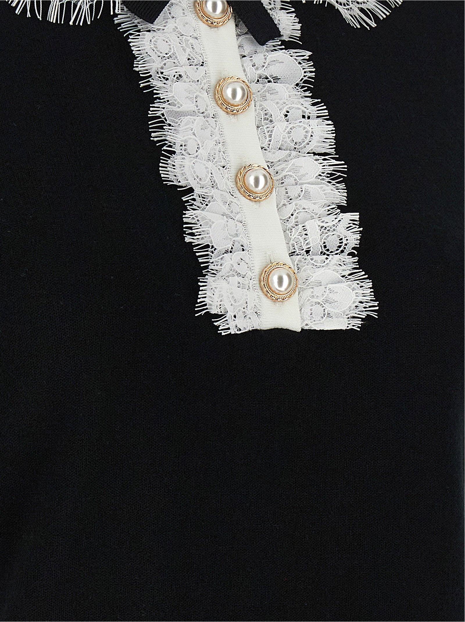 Self-Portrait Black Knit Lace Collar Top