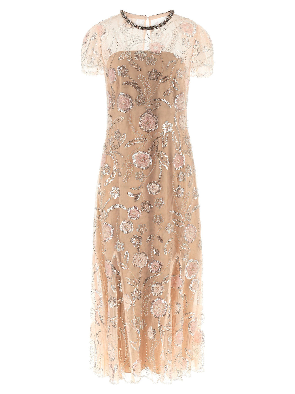 Self-Portrait Pink Flower Sequin Embellished Midi Dress