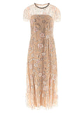Self-Portrait Pink Flower Sequin Embellished Midi Dress