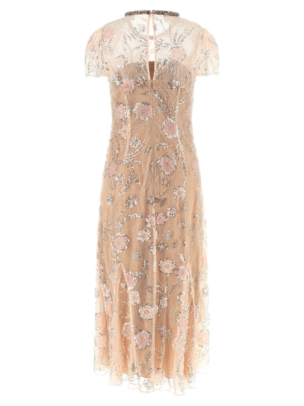 Self-Portrait Pink Flower Sequin Embellished Midi Dress