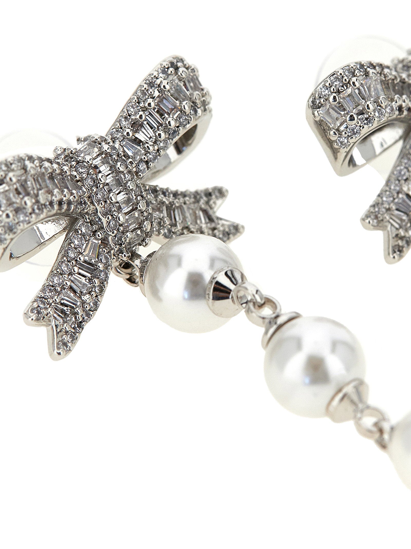 Self-Portrait Crystal Bow Pearl Droplet Earrings